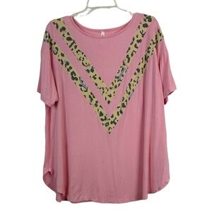 80’s Style Pink and Leopard Print Geometric Top 1X